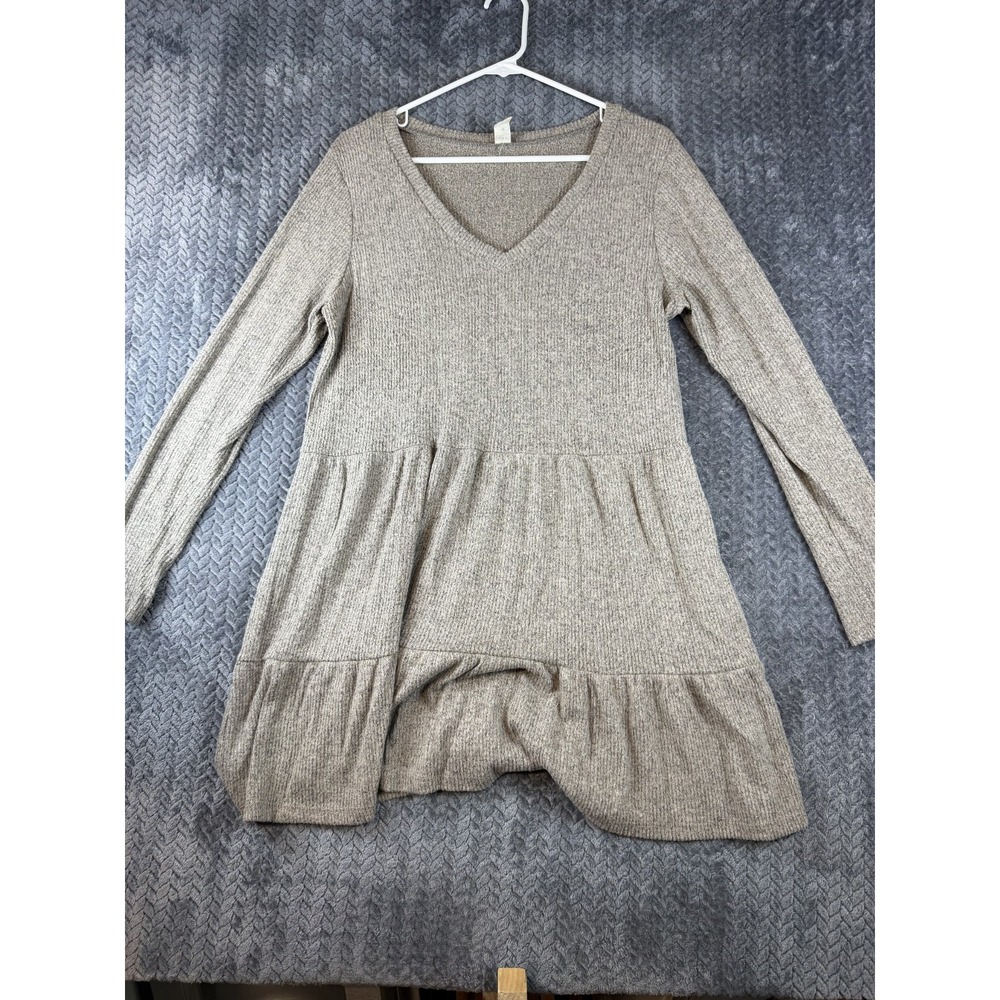 Lazy Sundays Tunic Top Womens Medium Heather Gray Pleated Ribbed Tiered USA Made